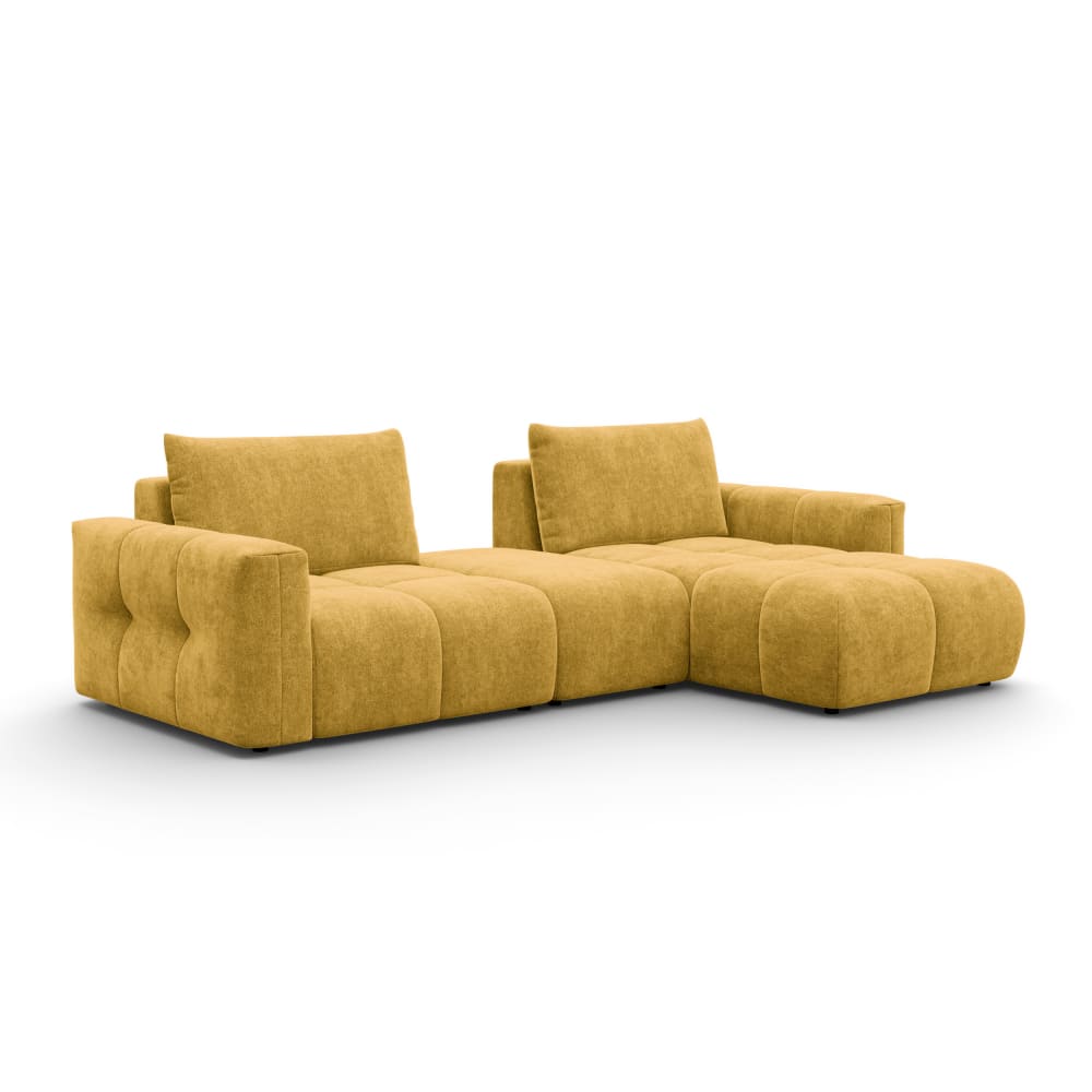 Canapé d'angle 4 places droit avec pouf, tissu jaune Canapé d'angle 4 places droit avec pouf, tissu jaune