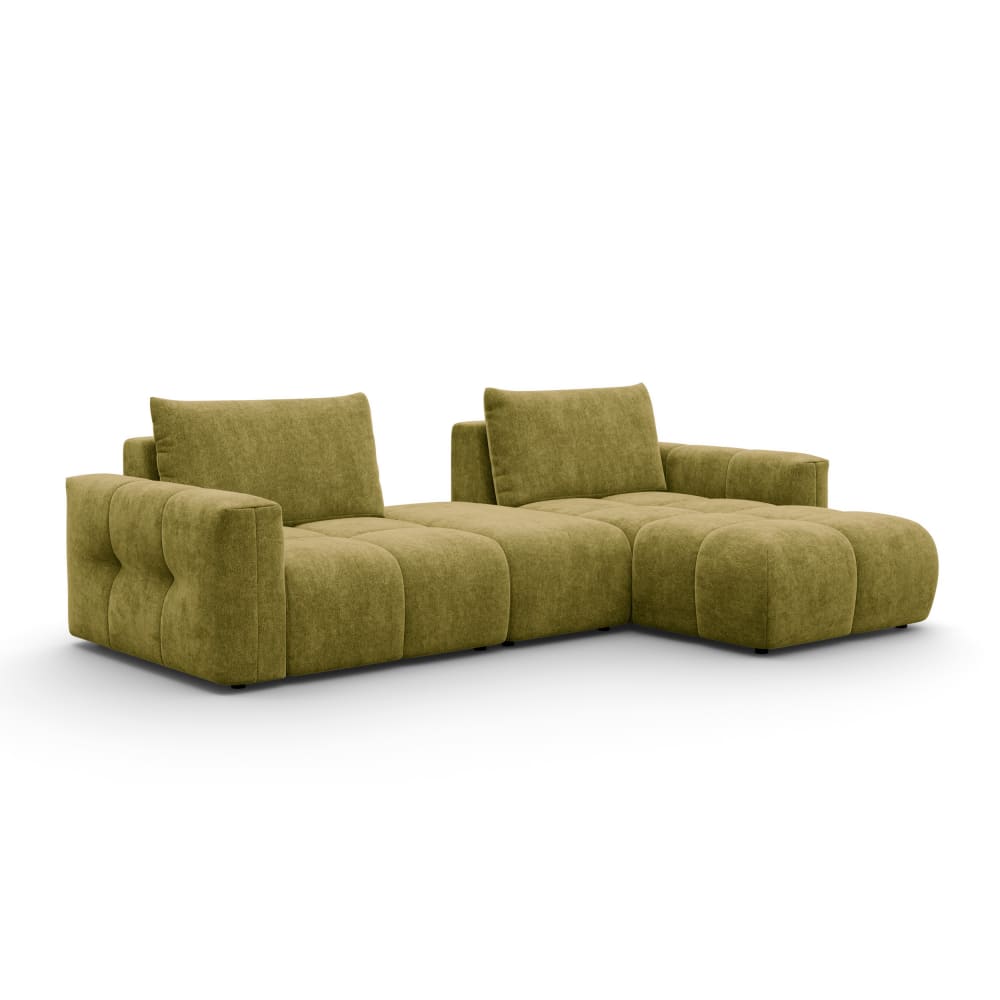 Canapé d'angle 4 places droit avec pouf, tissu khaki Canapé d'angle 4 places droit avec pouf, tissu khaki