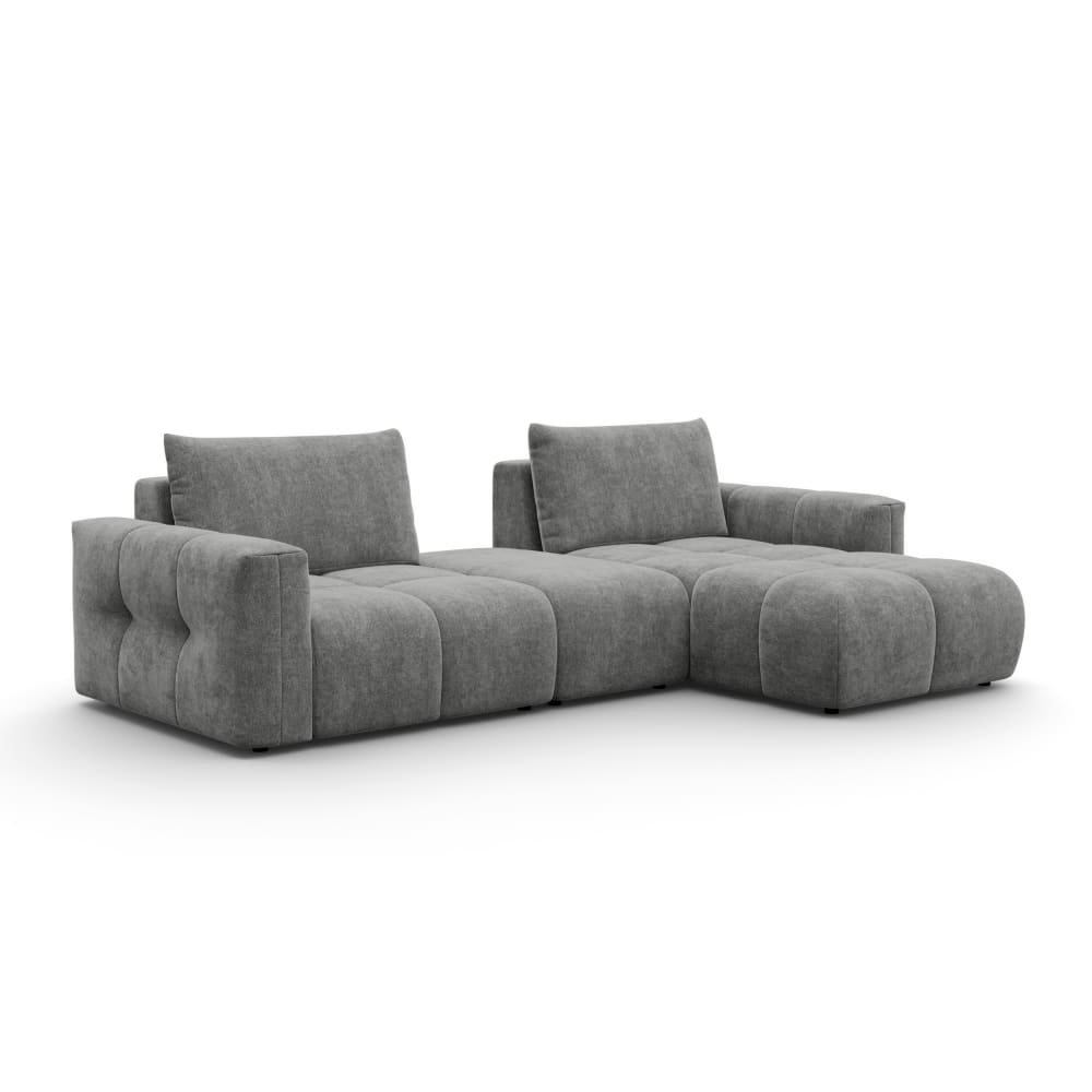 Canapé d'angle 4 places droit avec pouf, tissu gris Canapé d'angle 4 places droit avec pouf, tissu gris