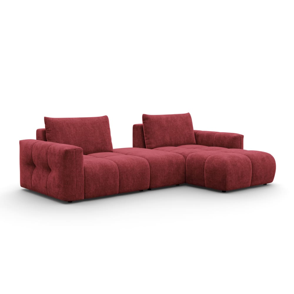 Canapé d'angle 4 places droit avec pouf, tissu bordeaux Canapé d'angle 4 places droit avec pouf, tissu bordeaux
