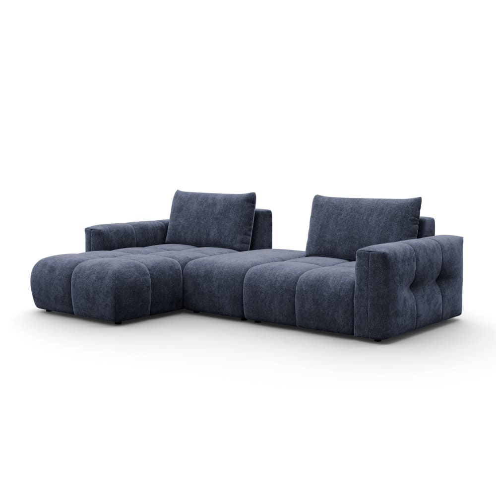 Canapé d'angle 4 places gauche avec pouf, tissu bleu marine Canapé d'angle 4 places gauche avec pouf, tissu bleu marine