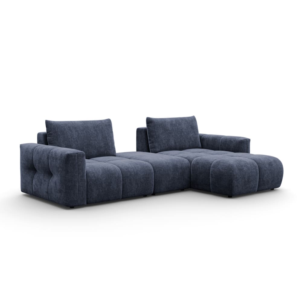 Canapé d'angle 4 places droit avec pouf, tissu bleu marine Canapé d'angle 4 places droit avec pouf, tissu bleu marine