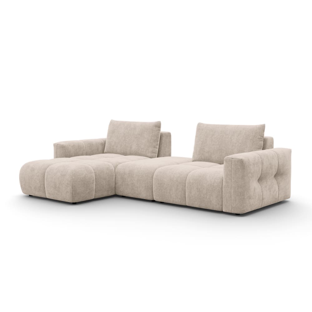 Canapé d'angle 4 places gauche avec pouf, tissu beige Canapé d'angle 4 places gauche avec pouf, tissu beige