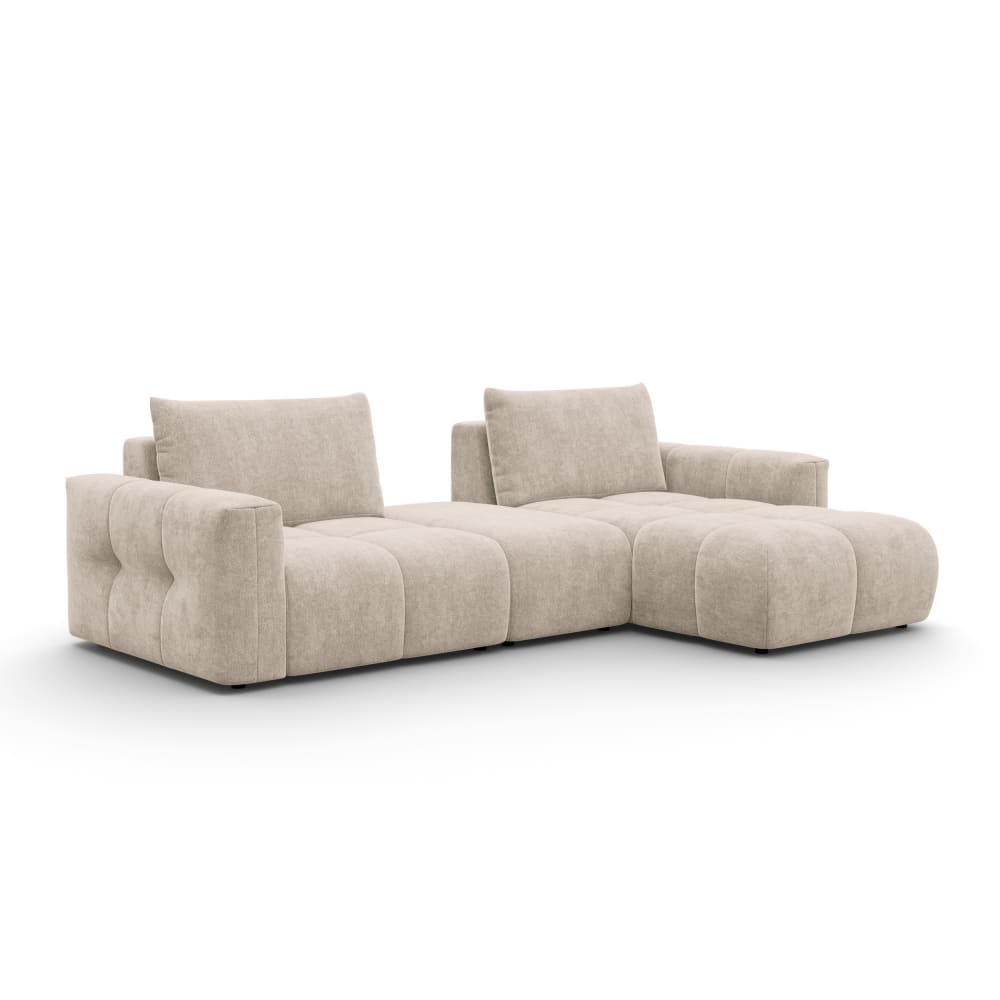 Canapé d'angle 4 places droit avec pouf, tissu beige Canapé d'angle 4 places droit avec pouf, tissu beige