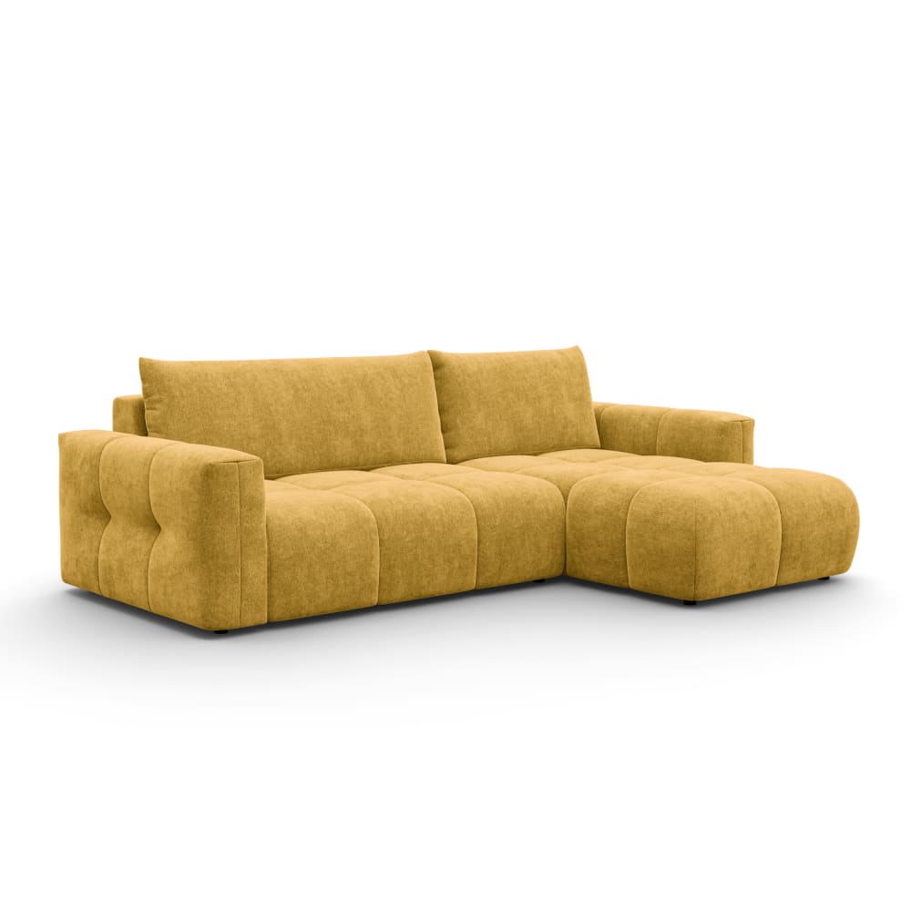 Canapé d'angle 4 places droit, tissu jaune Canapé d'angle 4 places droit, tissu jaune