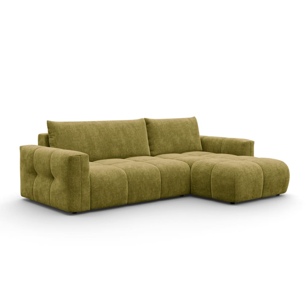Canapé d'angle 4 places droit, tissu khaki
