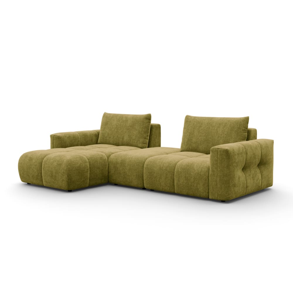 Canapé d'angle 4 places gauche avec pouf, tissu khaki Canapé d'angle 4 places gauche avec pouf, tissu khaki