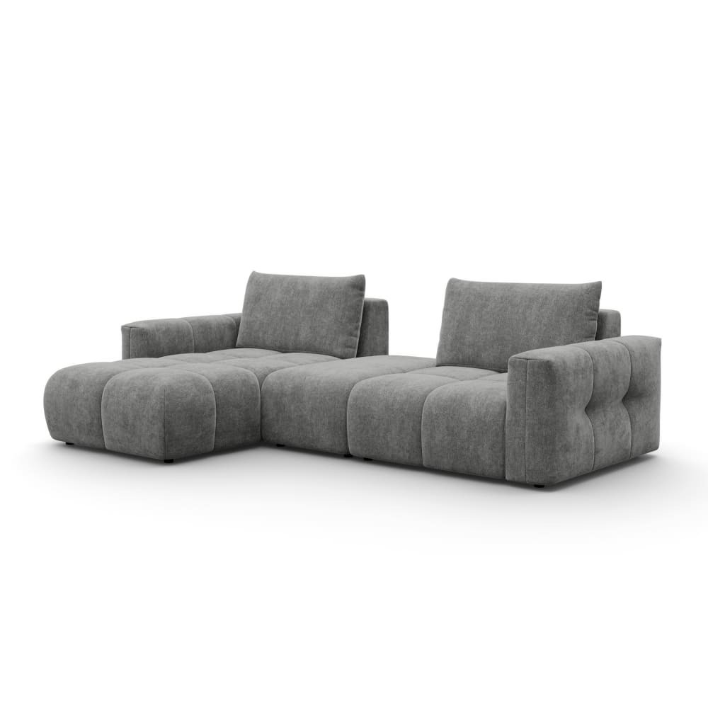 Canapé d'angle 4 places gauche avec pouf, tissu gris Canapé d'angle 4 places gauche avec pouf, tissu gris