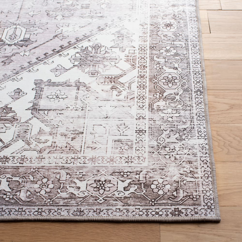 Tapis traditionnel en polyester beige/gris, 91 x 91 cm — vue 3