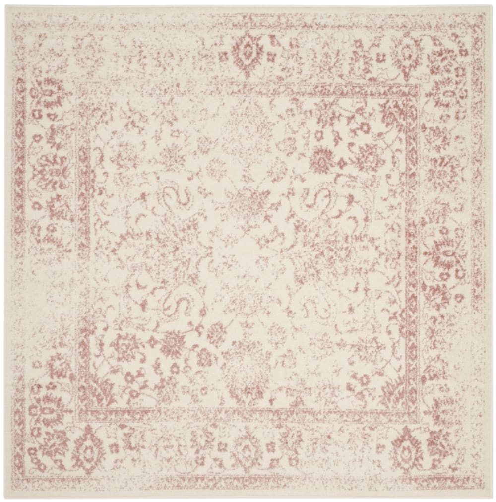 Tapis vintage patiné en polypropylène blanc/rose, 235 x 235 cm