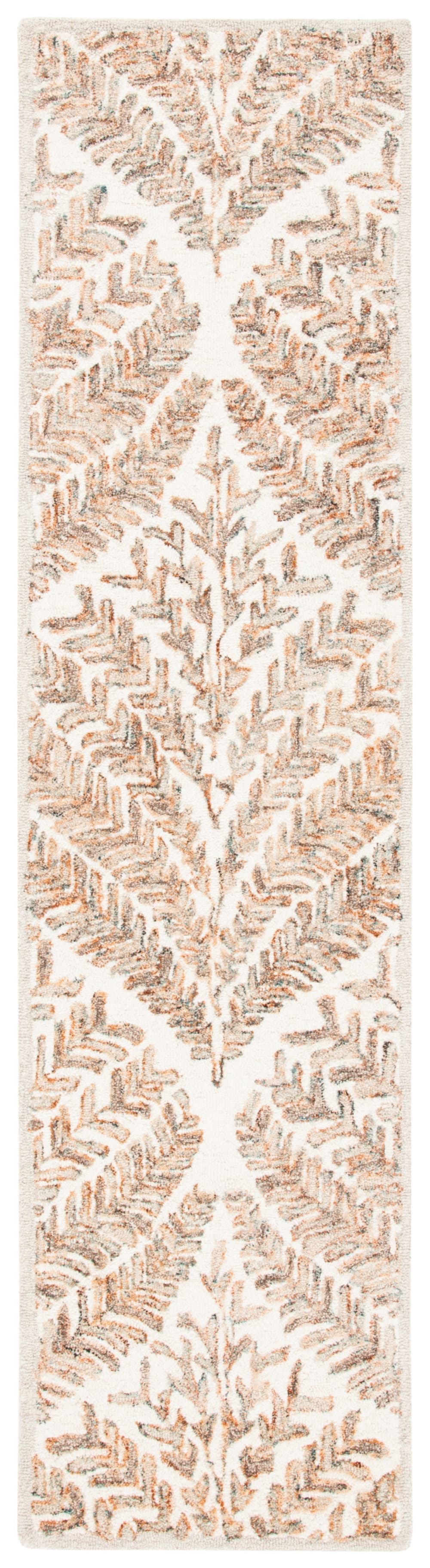 Tapis florale en laine blanc/brun, 69 x 213 cm