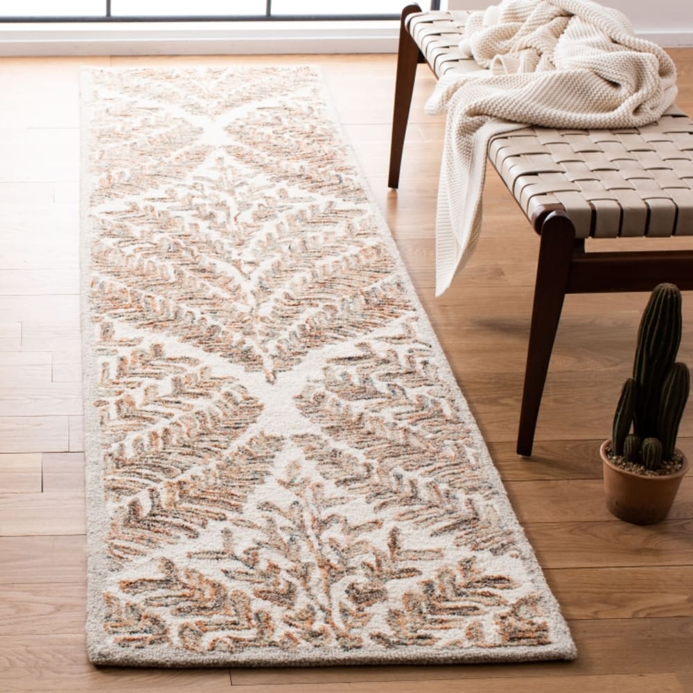 Tapis florale en laine blanc/brun, 69 x 213 cm — vue 3