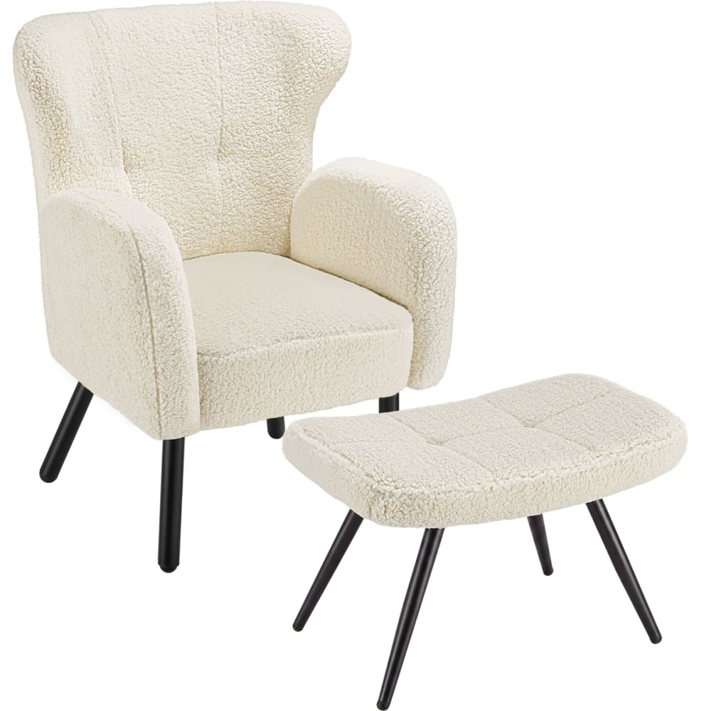Fauteuil bouclé, rembourrage épais, dossier haut, bouclé crème/noir