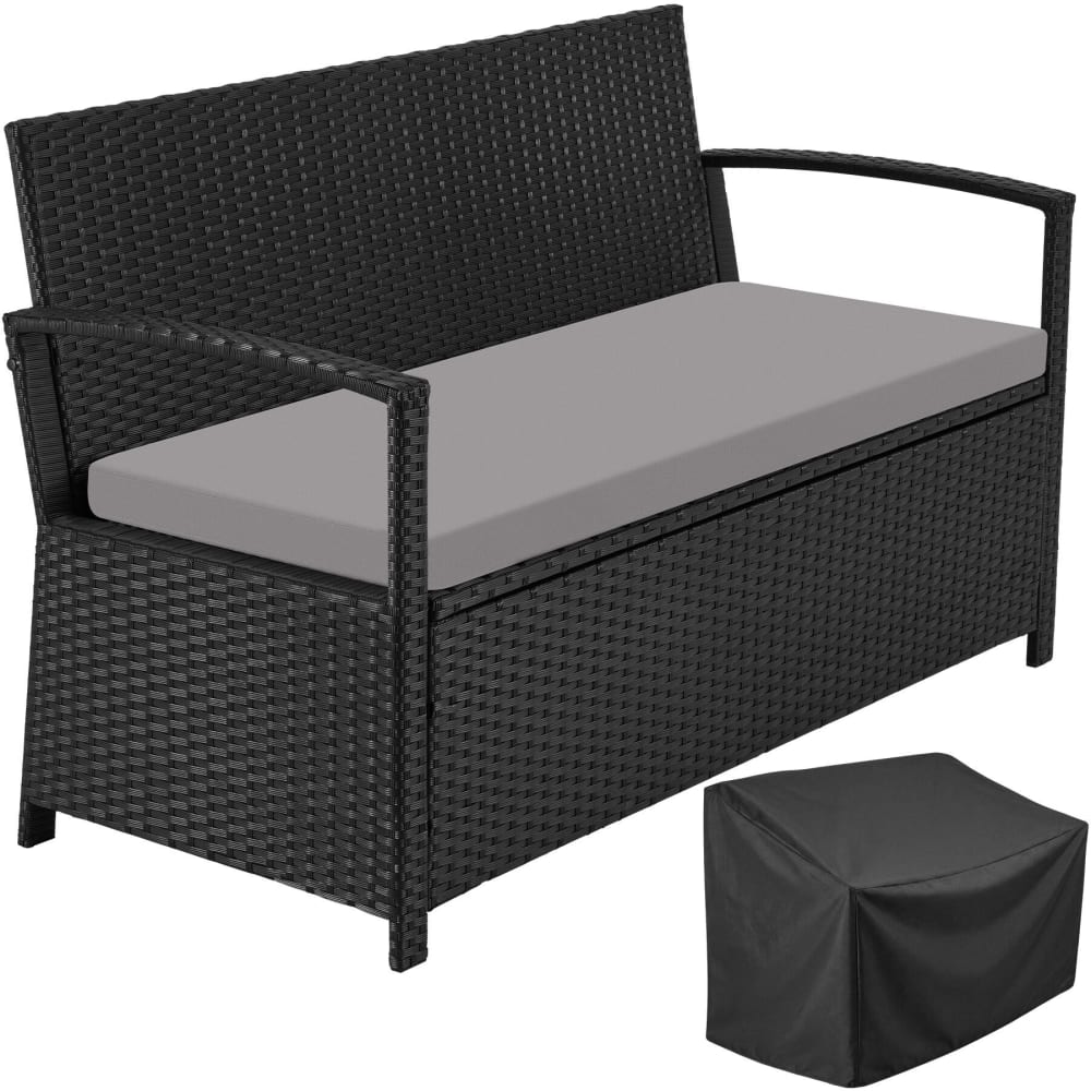 Banc 2 places, polyrotin, résistant intempéries, rangement 160 l, noir Banc 2 places, polyrotin, résistant intempéries, rangement 160 l, noir