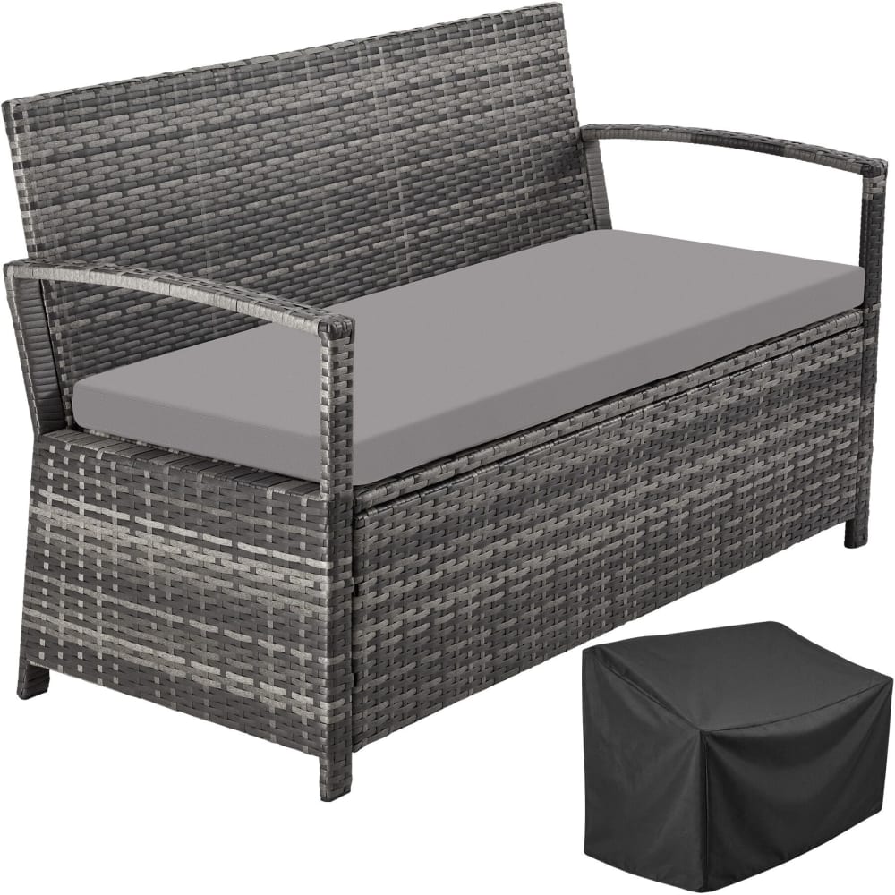 Banc de jardin deux places, tressage polyrotin, dossier haut, gris Banc de jardin deux places, tressage polyrotin, dossier haut, gris