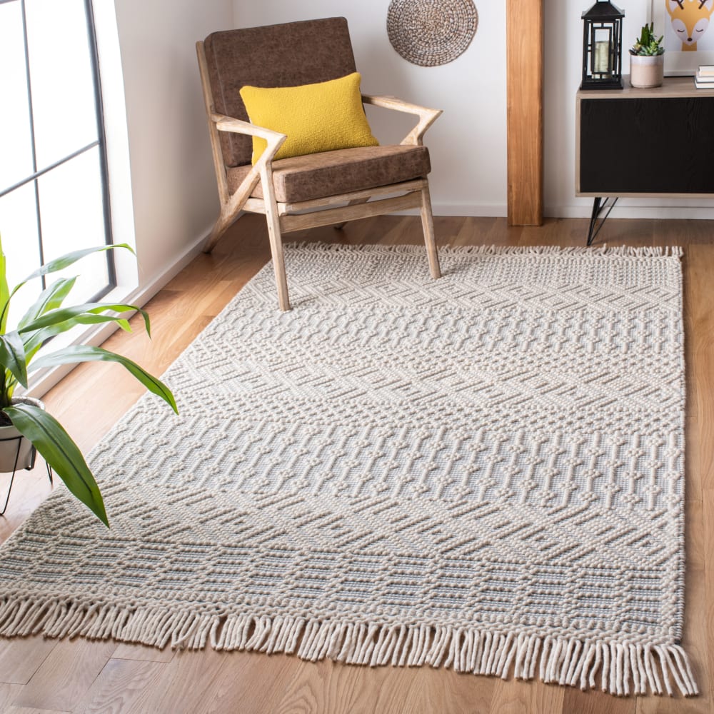 Tapis bohémien en laine blanc/gris, 69 x 183 cm — vue 3