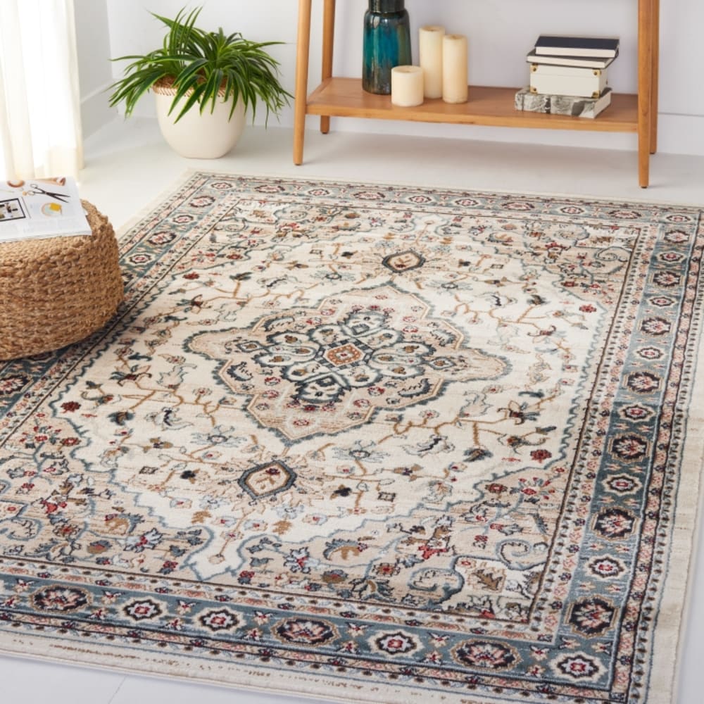 Tapis traditionnel en polypropylène beige, 99 x 99 cm — vue 3