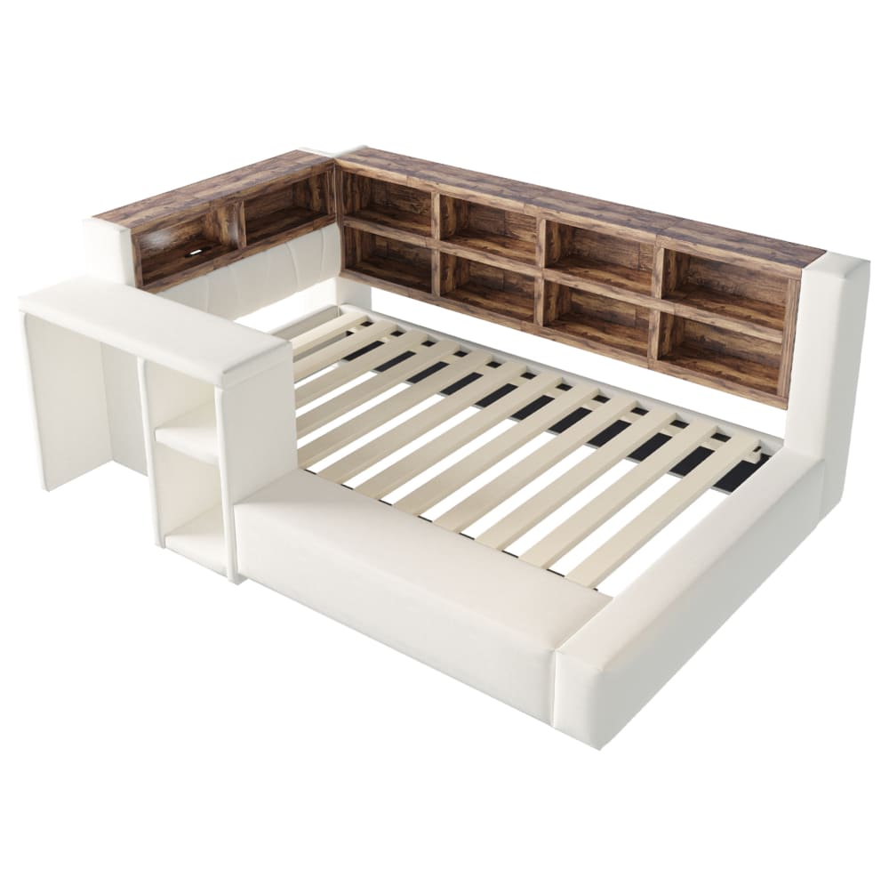 Lit coffre en velours polyester beige avec led 90x200 cm