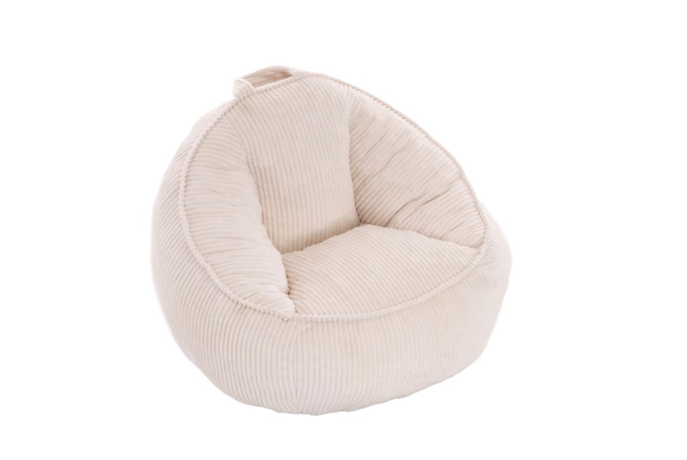 Pouf enfant en velours polyester côtelé beige avec dossier ergonomique