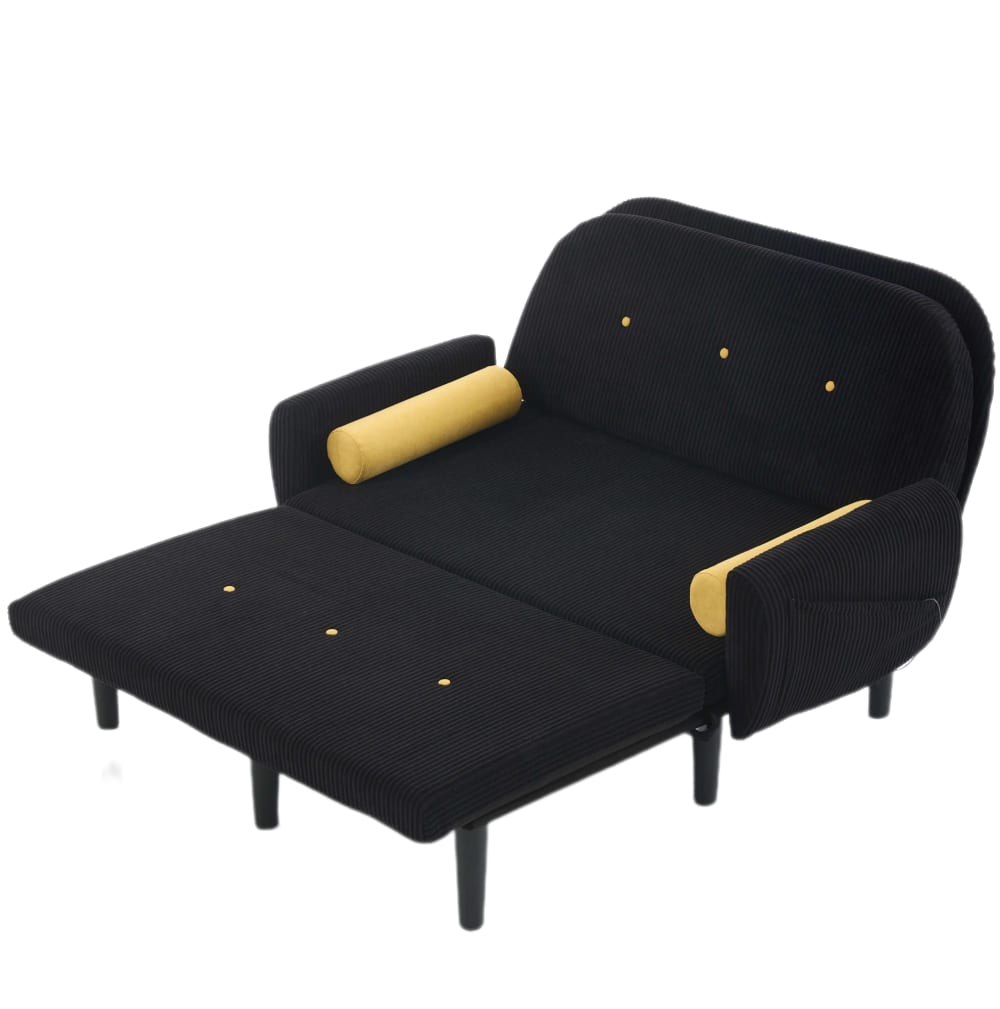 Canapé convertible en velours polyester côtelé noir avec rangement
