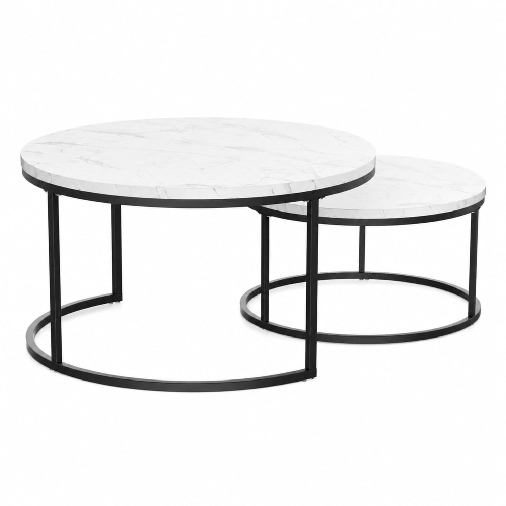 Lot de 2 tables basses rondes en acier noir et blanc