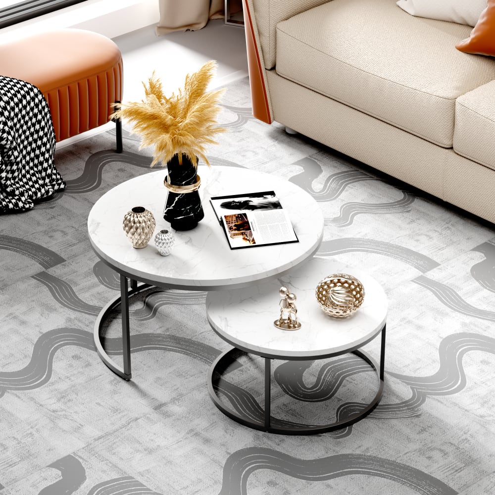 Couchtisch Set 2er Rund  weiß und schwarz - Maisons Du Monde
