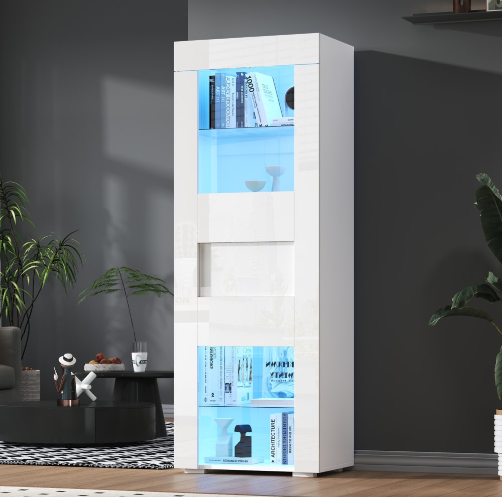 Vitrine blanche avec led en panneau de fibres de moyenne densité