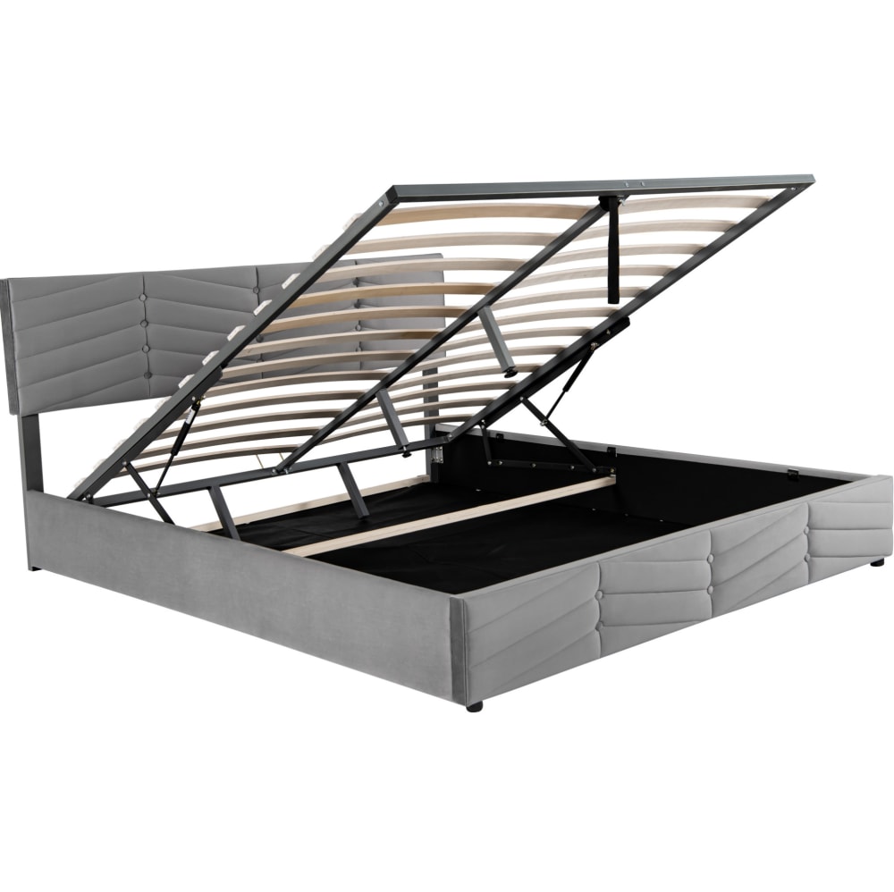 Lit coffre en velours polyester gris 160 x 200 cm