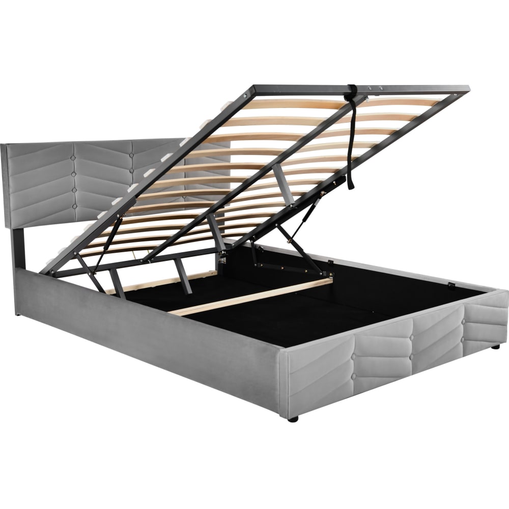 Lit coffre en velours polyester gris 140 x 200 cm