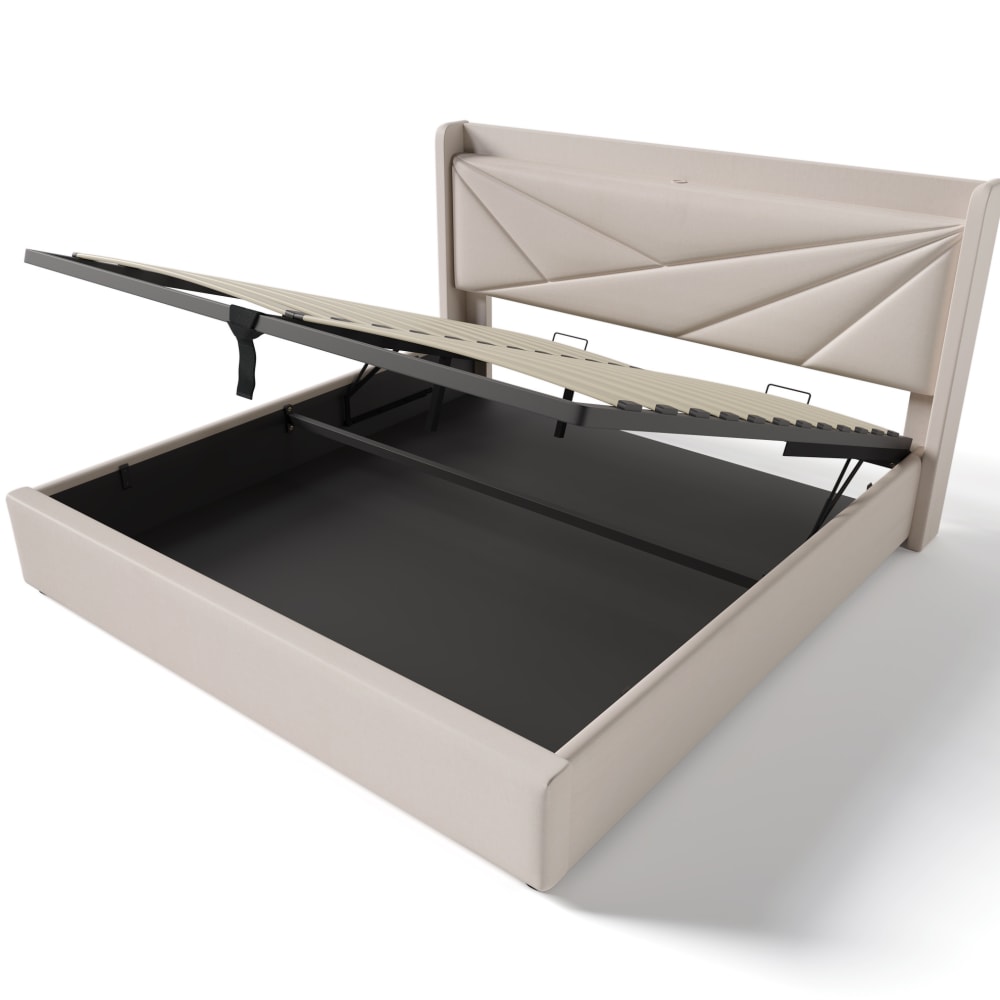 Lit coffre double en coton et lin beige 160 x 200 cm