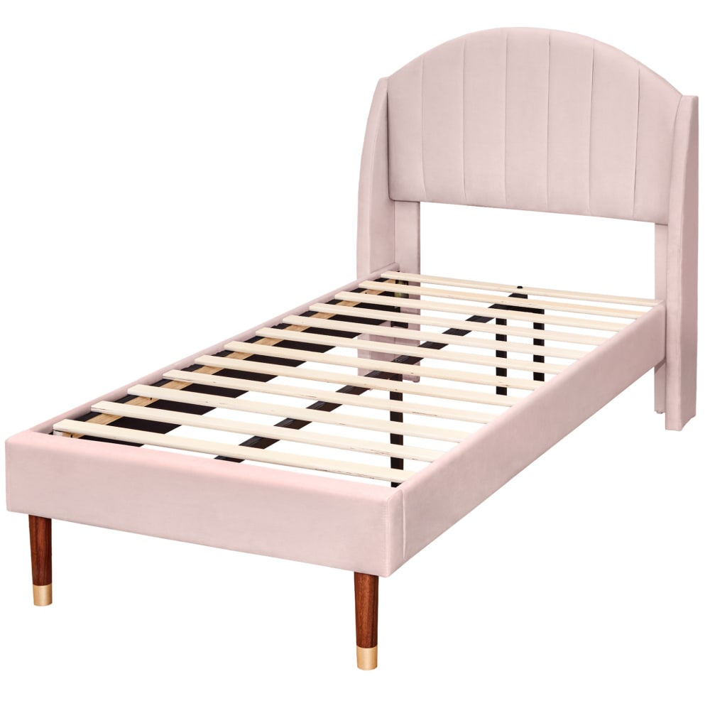 Lit capitonné en velours polyester rose 90 x 200 cm avec sommier