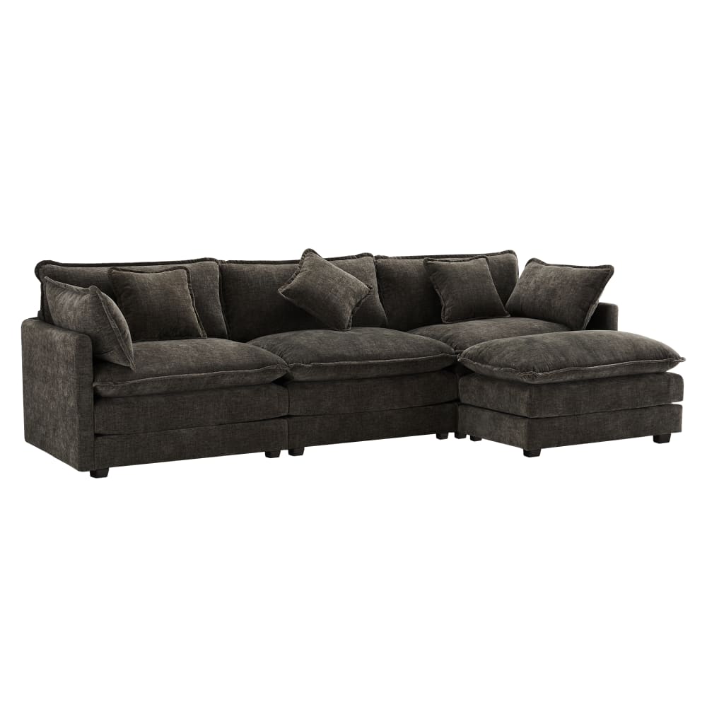 Canapé 3 places en chenille gris foncé avec pouf mobile