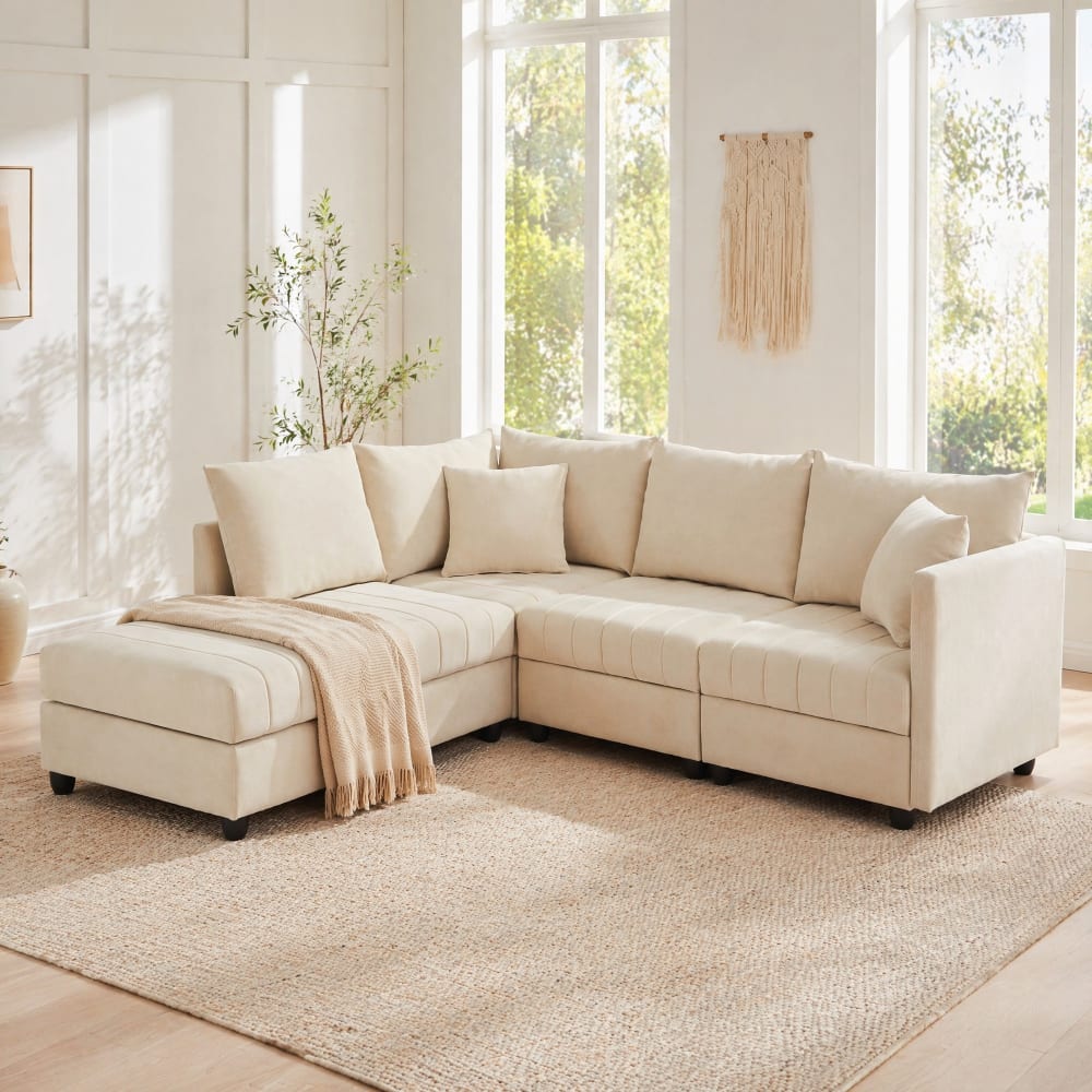 Modulares Sofa 5-Sitzer in Leinenoptik beige - Maisons Du Monde