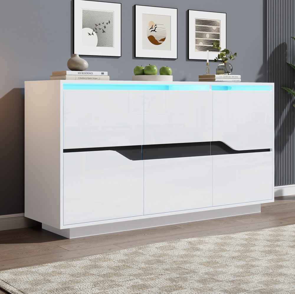 Sideboard aus Spanplatte weiß und schwarz mit LED - Maisons Du