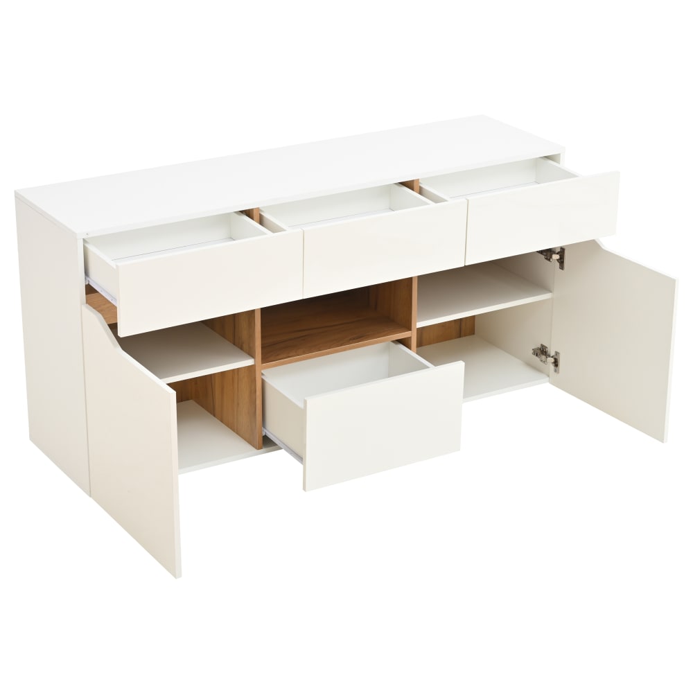 Hauss Spole Sideboard aus Spanplatte weiß und Holzfarbe mit LED - Spanplatte