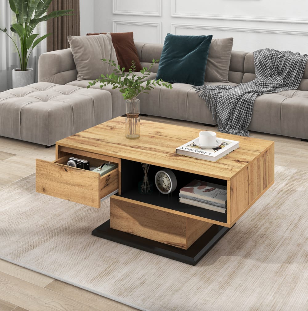 Couchtisch aus Spanplatte in Eichenholzoptik natur - Maisons Du