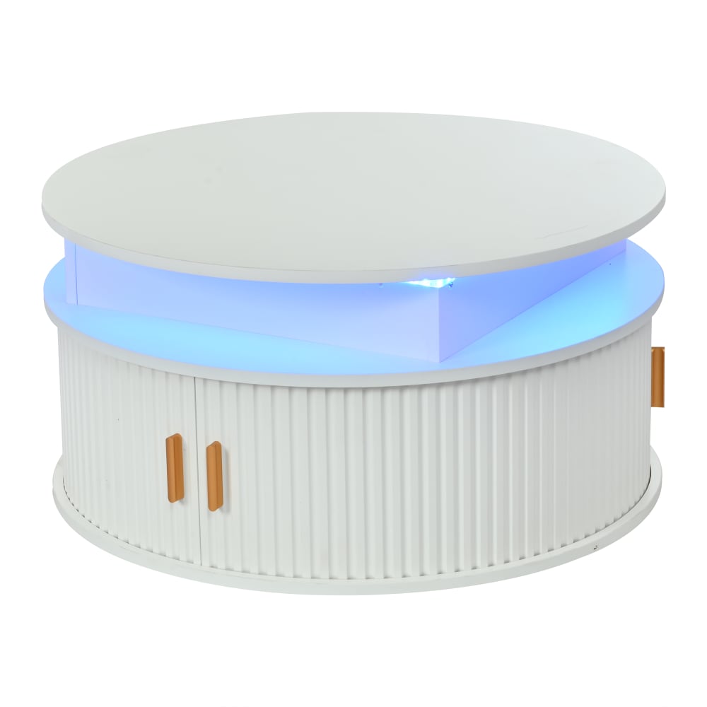 Table basse ronde relevable en panneau de particules blanche avec led