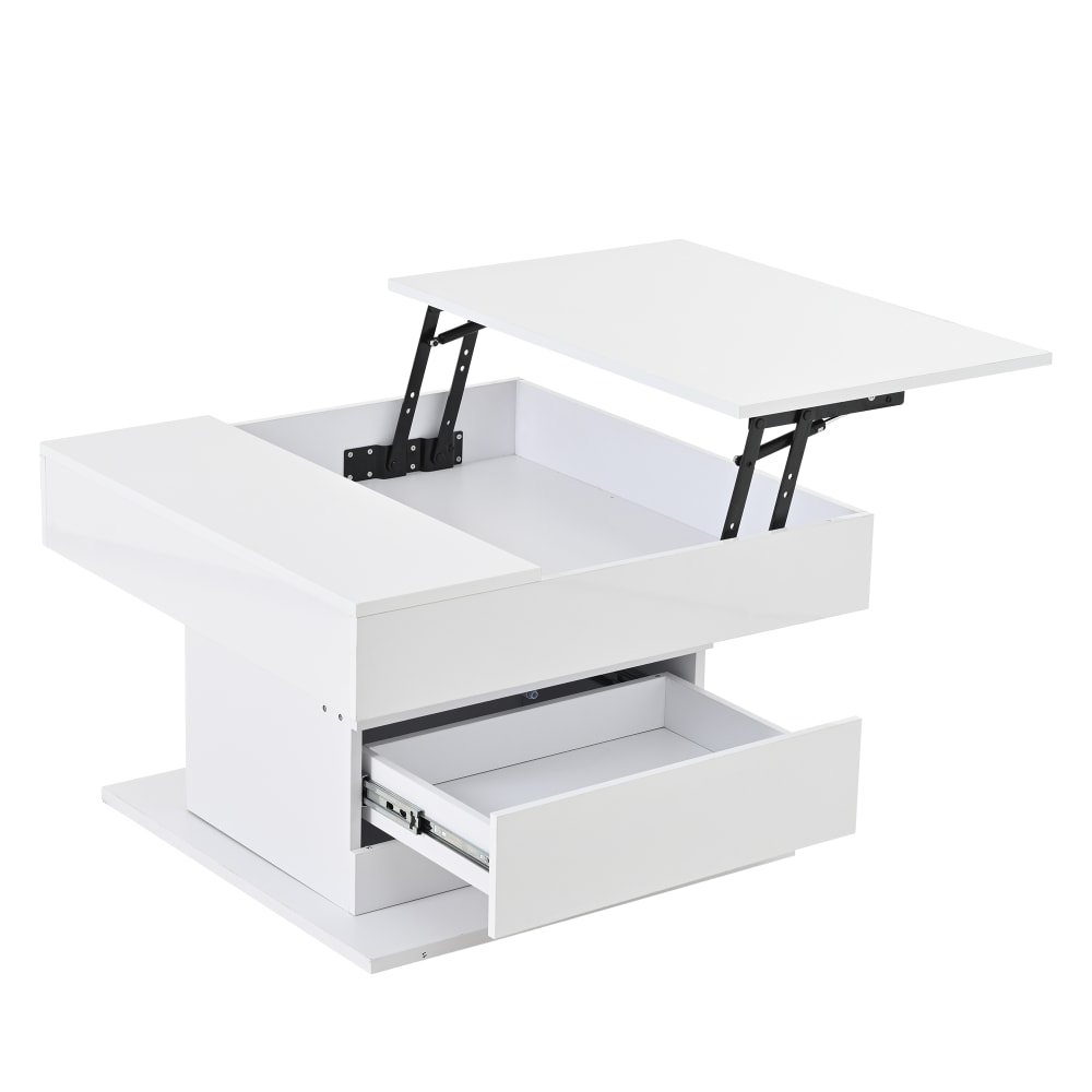 Table basse relevable blanche avec rangement