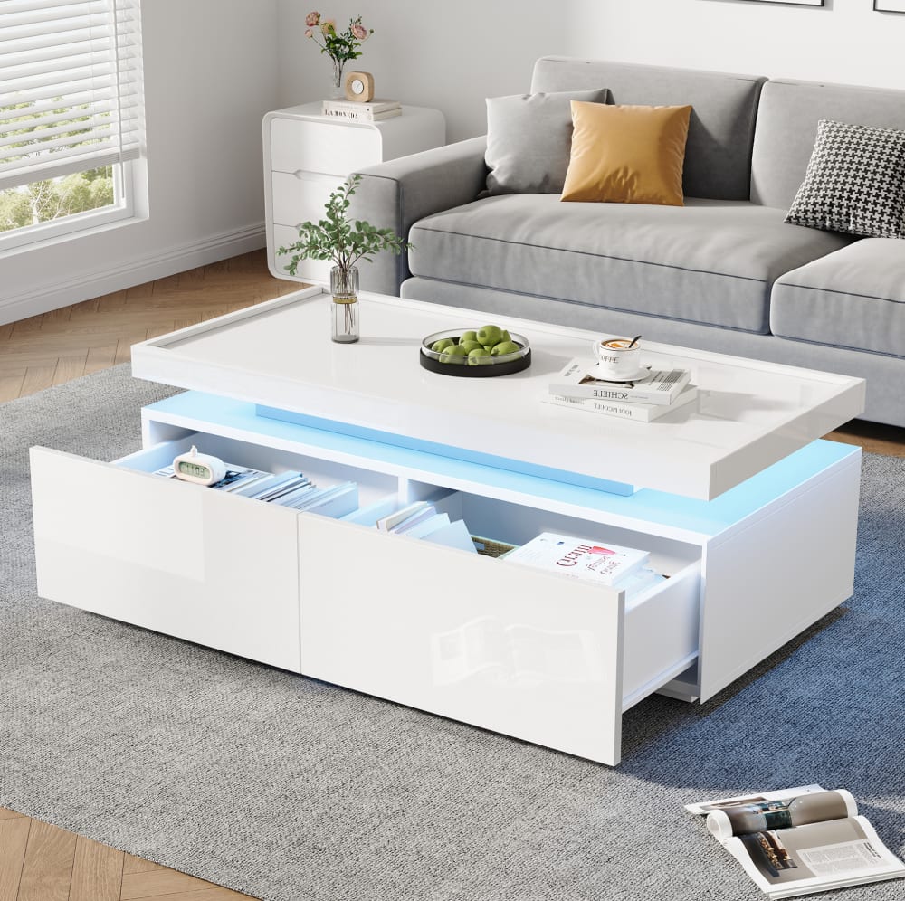 Couchtisch aus Spanplatte weiß mit LED - Maisons Du Monde