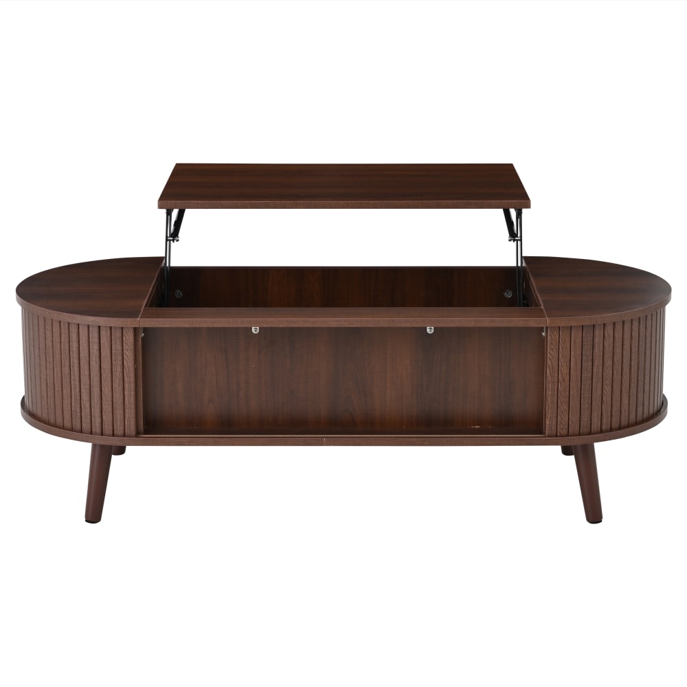 Table basse relevable en panneau de fibres de moyenne densité noyer