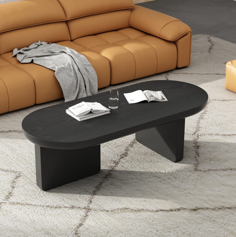 Table basse ovale en panneau de fibres de moyenne densité noir