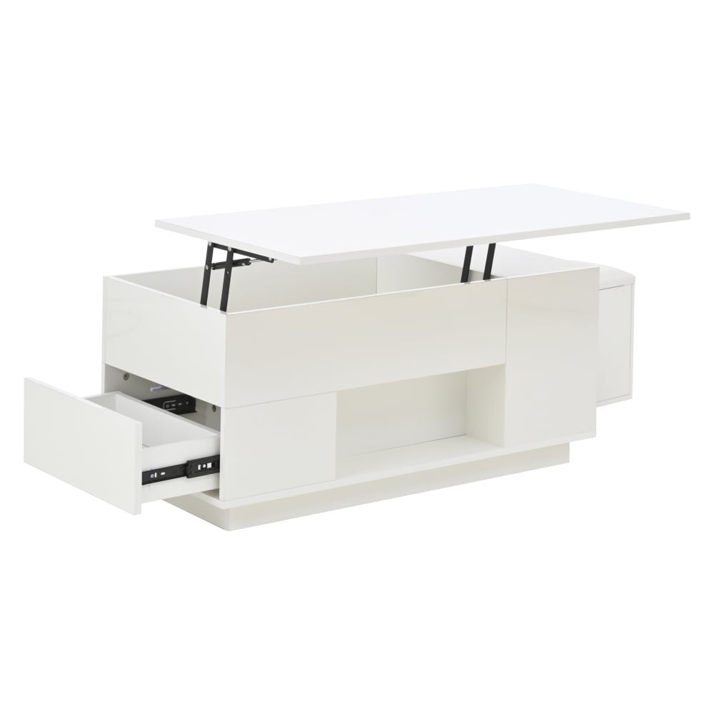 Table basse relevable avec led et 2 tabourets blanche