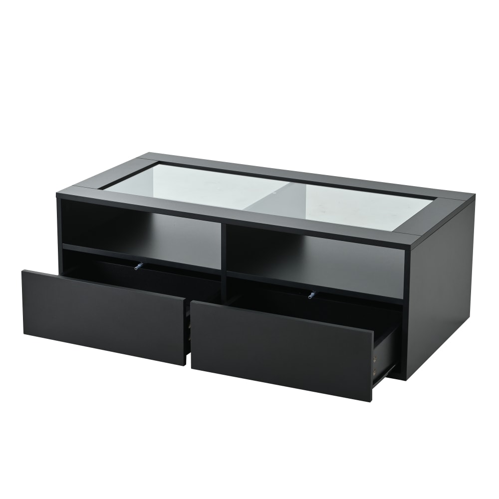 Hauss Spole Couchtisch aus Glas und Spanplatte schwarz mit LED-Beleuchtung - Spanplatte