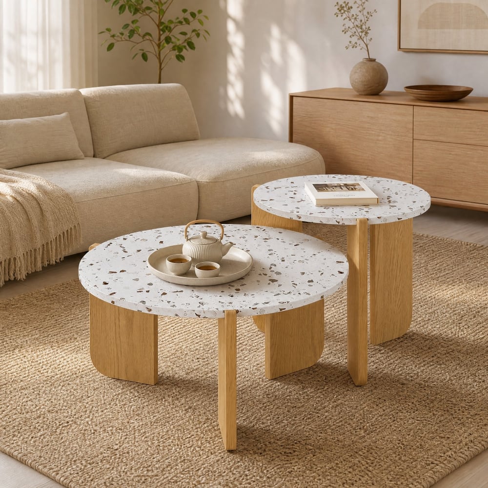 Couchtisch-Set aus Holzwerkstoff natur, 2-teilig - Maisons Du