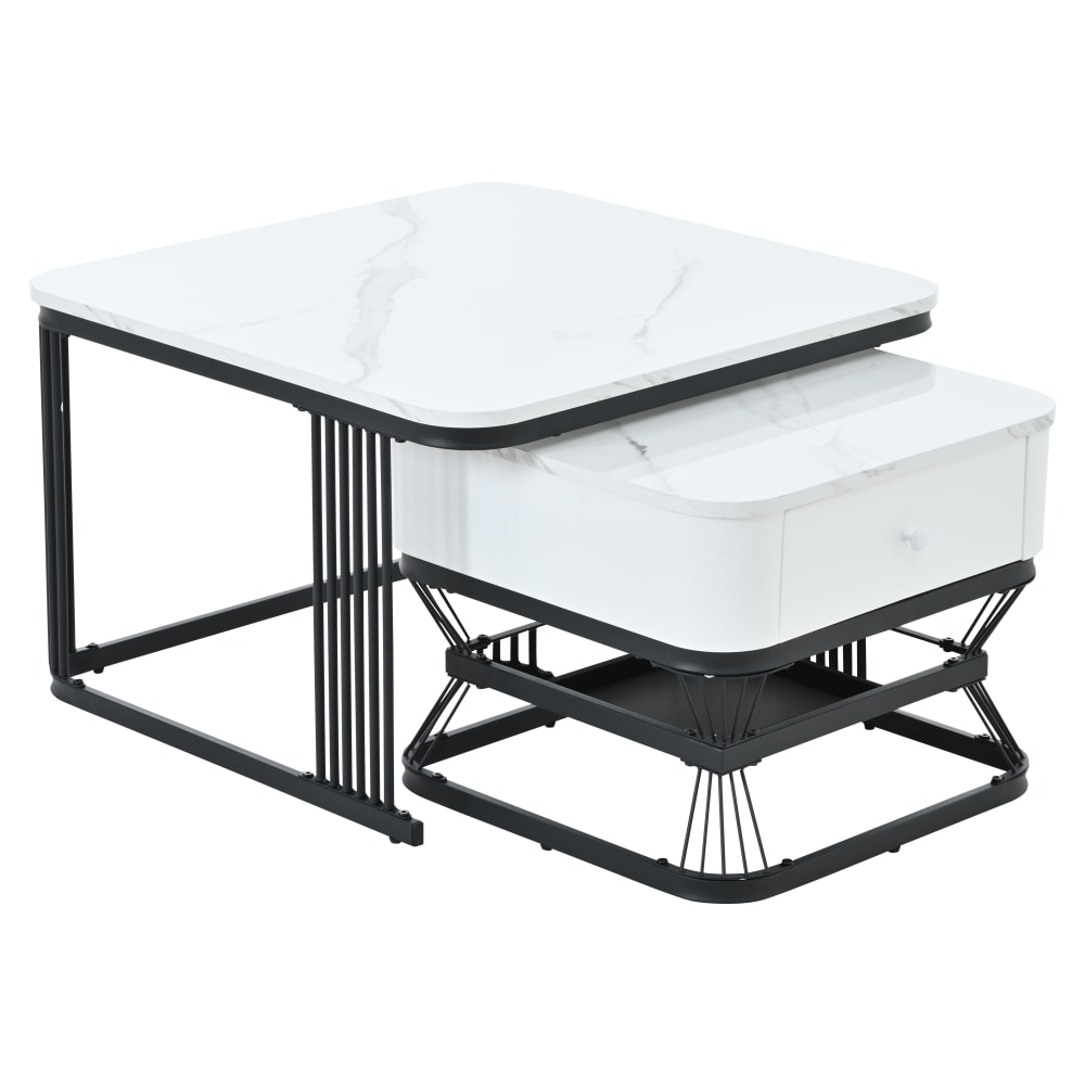 Lot de 2 tables basses effet marbre blanc et noir