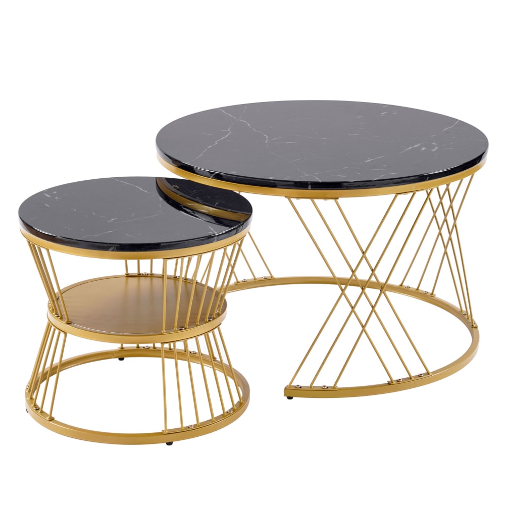 Lot de 2 tables gigognes rondes effet marbré noir