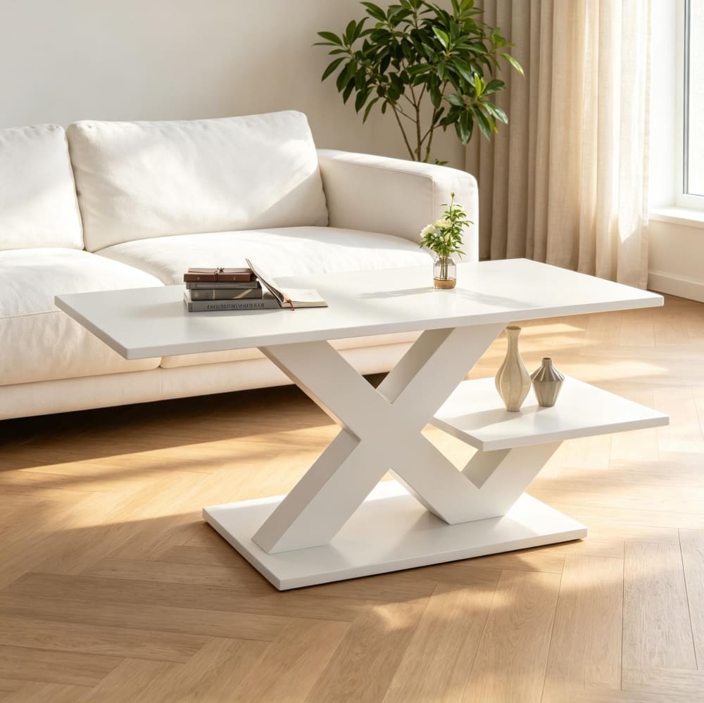 Couchtisch aus Holzwerkstoff in Weiß mit Hochglanzoberfläche -