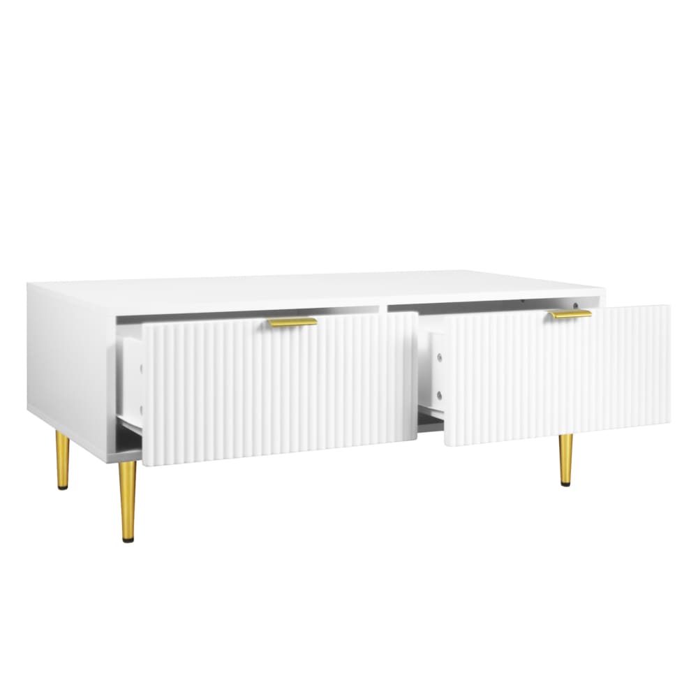 Table basse en panneau de fibres de moyenne densité blanche et dorée