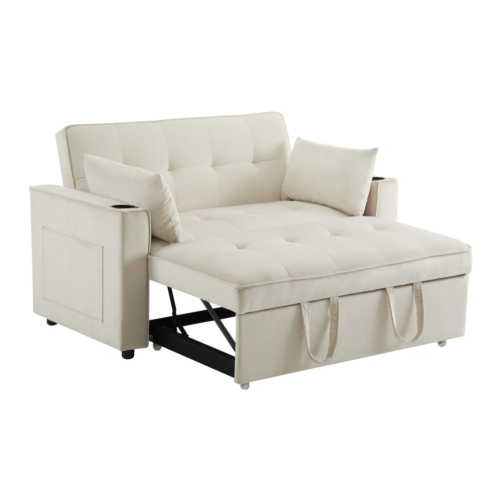 Canapé-lit en velours polyester beige