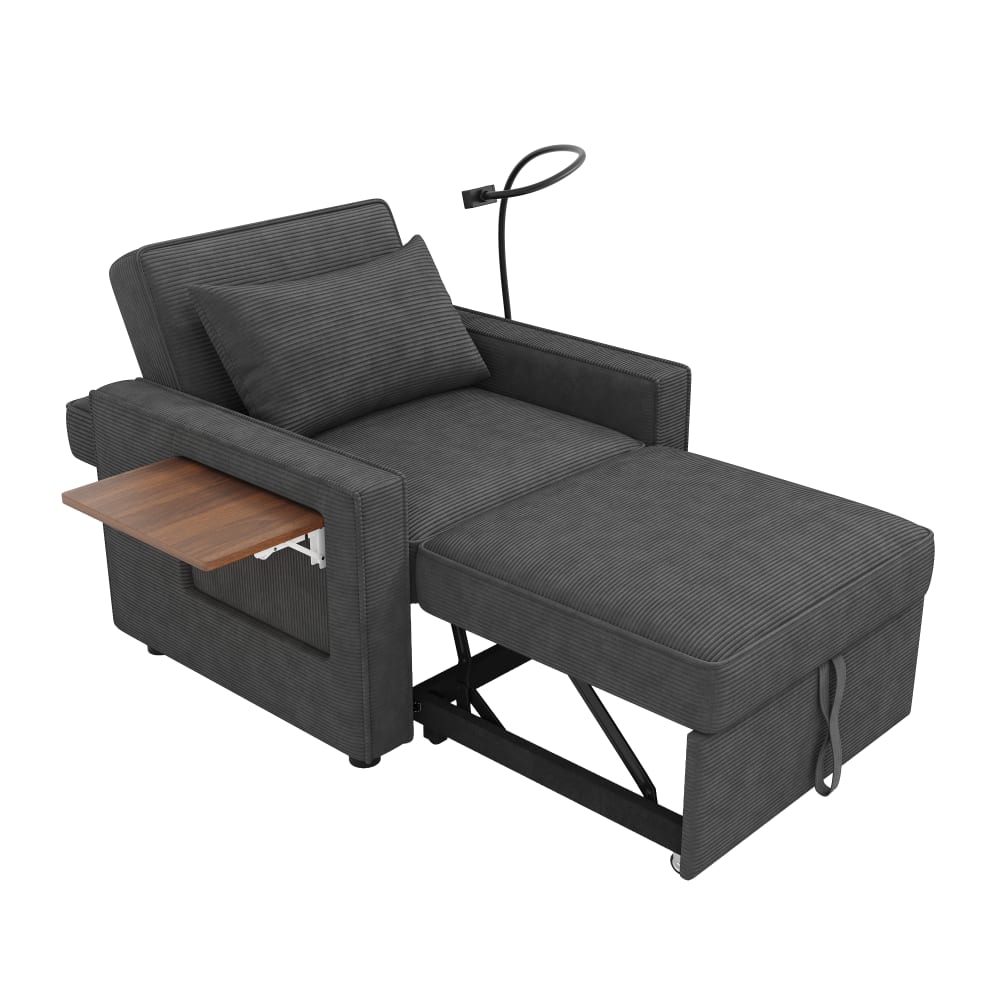 Canapé-lit 1 place en velours polyester gris